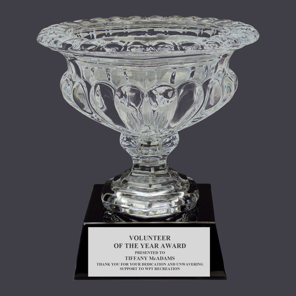 8" Custom Engraved Elmwood Optical Crystal Trophy With Attached Base