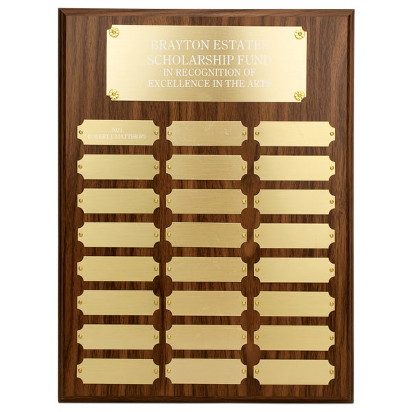 12" x 16" Custom Walnut Finish Perpetual Plaque