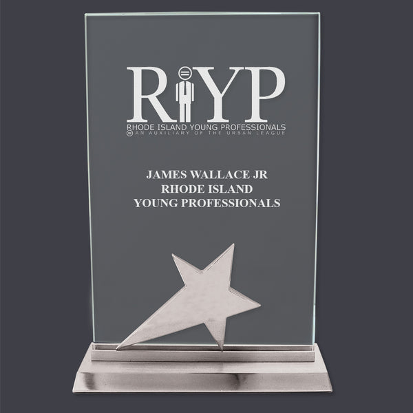 6" x 8" Custom Engraved Crystal Star Desk Award Plaque