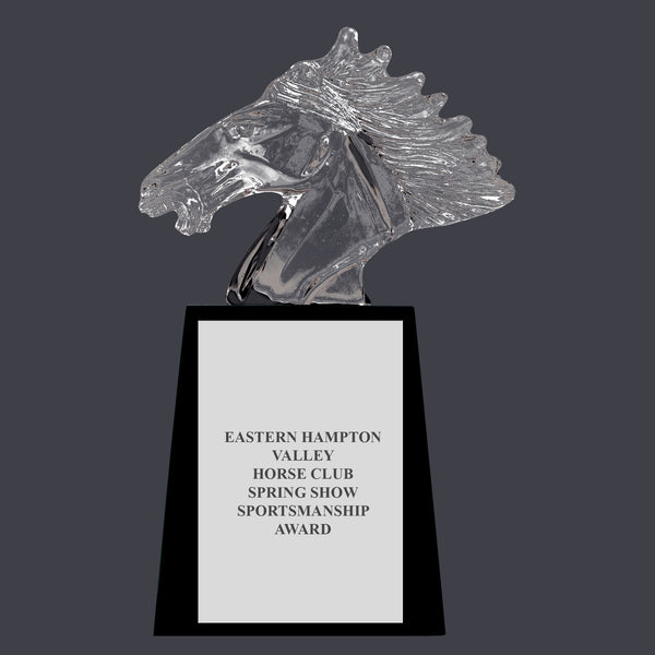 10-3/4" Custom Engraved Optical Crystal Small Horse Head W/Base