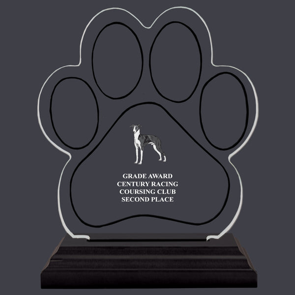 5-1/2" Custom Full Color Small Paw Print Shaped Acrylic With Black Base
