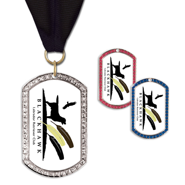 1-3/8" x 2-1/4" Custom GGM Tag Medal With Grosgrain Neck Ribbon