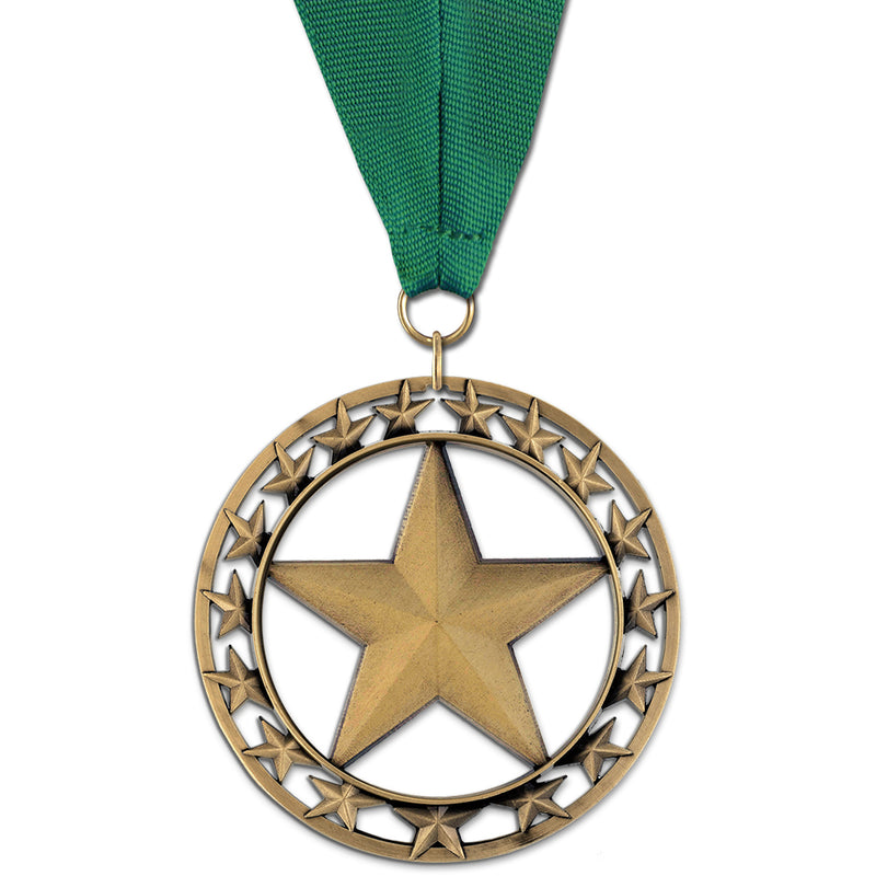 2-3/4" Stock Rising Star Award Medal With Grosgrain Neck Ribbon