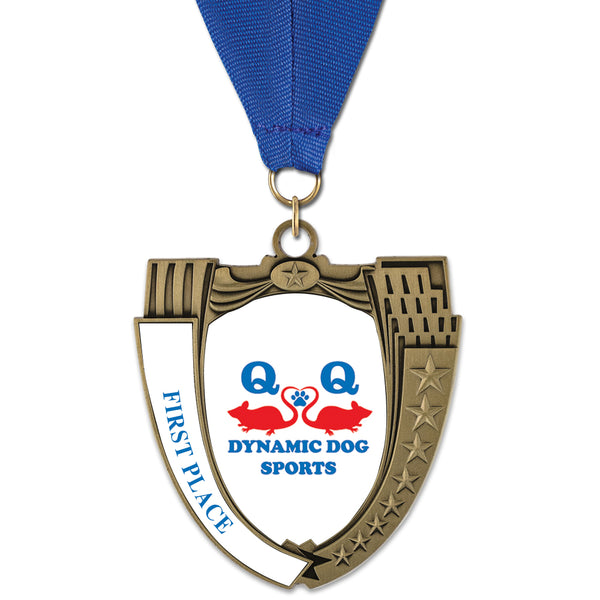 2-3/4" Custom MS Mega Shield Award Medal With Grosgrain Neck Ribbon