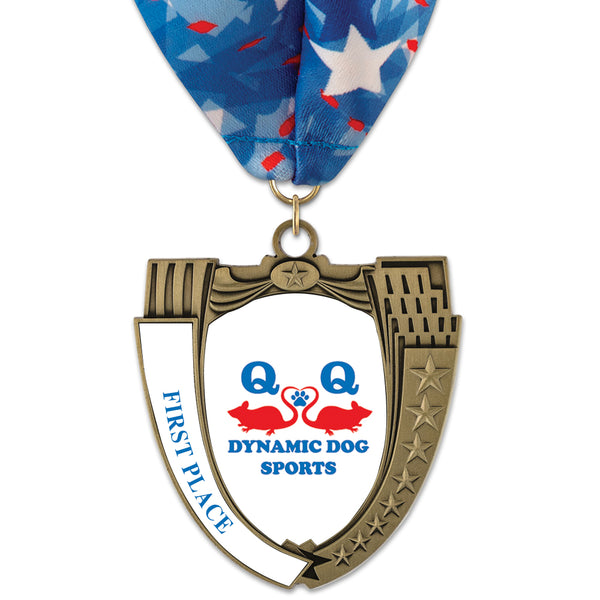 2-3/4" Custom MS14 Mega Shield Award Medal With Millennium Neck Ribbon