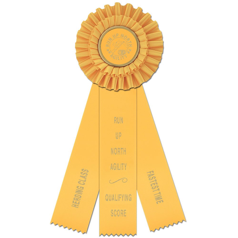 Luxury 3 Rosette Award Ribbon With 3 Streamer Printing, 4-1/2