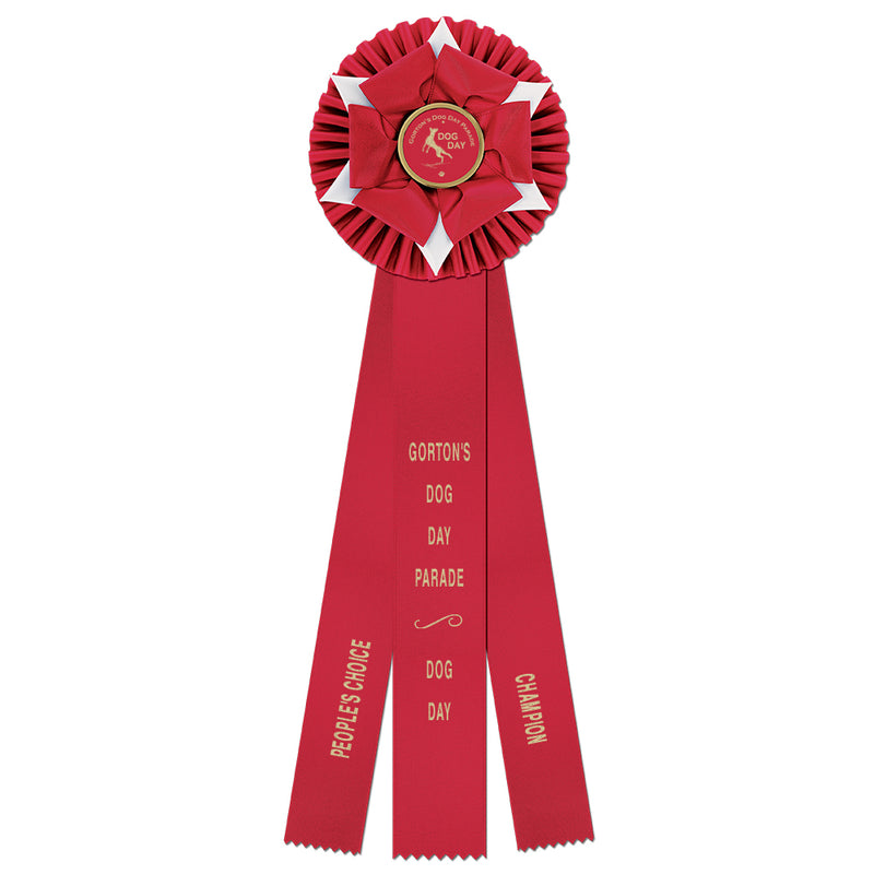 Wheaton 3 Rosette Award Ribbon With 3 Streamer Printing, 6-1/2" Top