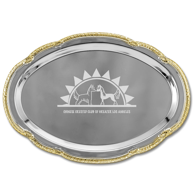 9" x 6-1/2" Scalloped Oval Award Tray With Gold Border