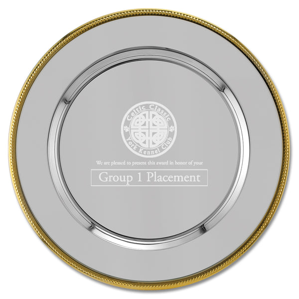 12" Round Charger Award Tray With Gold Border