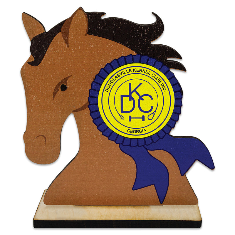 5" Horse Head Shape Birchwood Award Trophy With Natural Birchwood Base