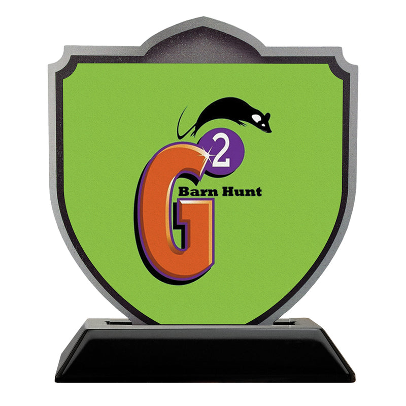 5" Shield Shape Birchwood Award Trophy With Black Base