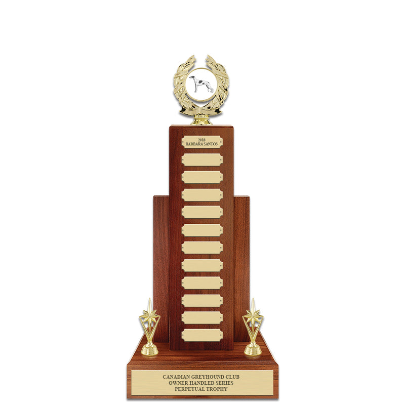 16" Perpetual Solid Walnut Award Trophy w/Insert Figurine