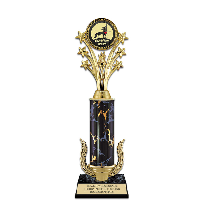 12" Custom Black Faux Marble Award Trophy w/Wreath & Insert Top
