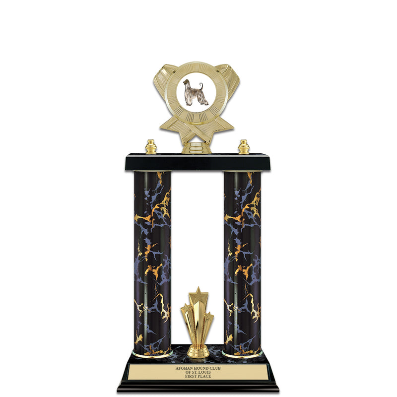 15" Custom Black Faux Marble Award Trophy w/Trim & Insert Top