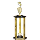 26" Custom 3 Column Black Base Award Trophy With Loving Cup & Figurine