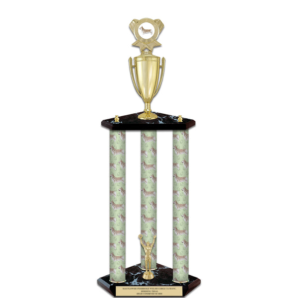 26" Custom 3 Column Black Base Award Trophy With Loving Cup & Insert Top
