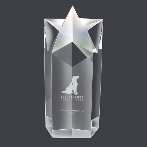9" Custom Engraved Crystal Rising Star Trophy