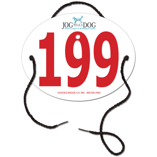 Custom Indurotec<sup>TM</sup> Full Color Arm Dressage Oval Exhibitor Number With String