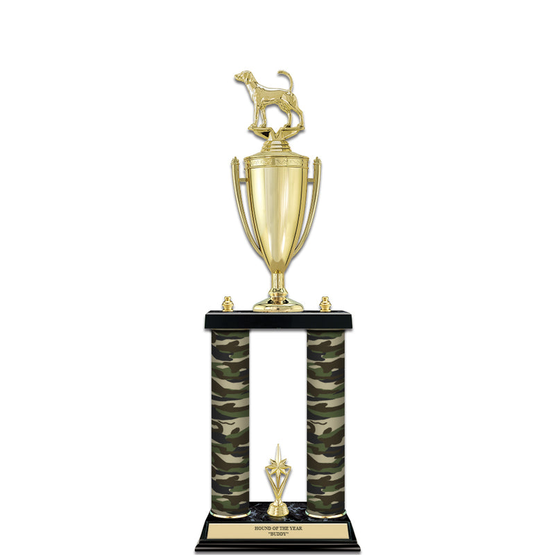 22" Custom 2 Column Black Marble Base Award Trophy With Loving Cup & Trim
