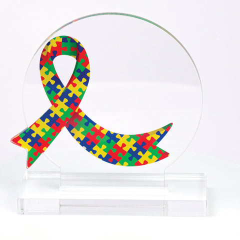 5" Round Custom Awareness Acrylic Award With Clear Acrylic Base