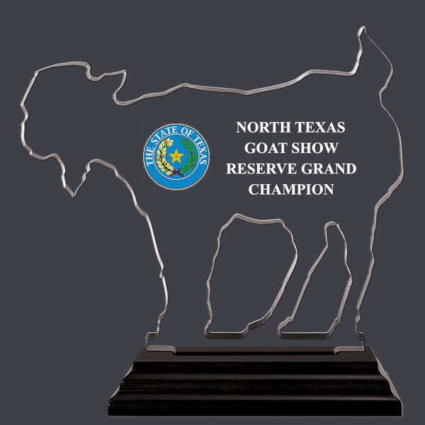 Goat Shaped Acrylic Award Trophy w/ Black Base