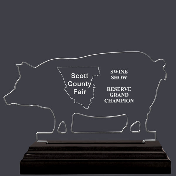 Engraved Hog Shaped Acrylic Award Trophy w/ Black Base