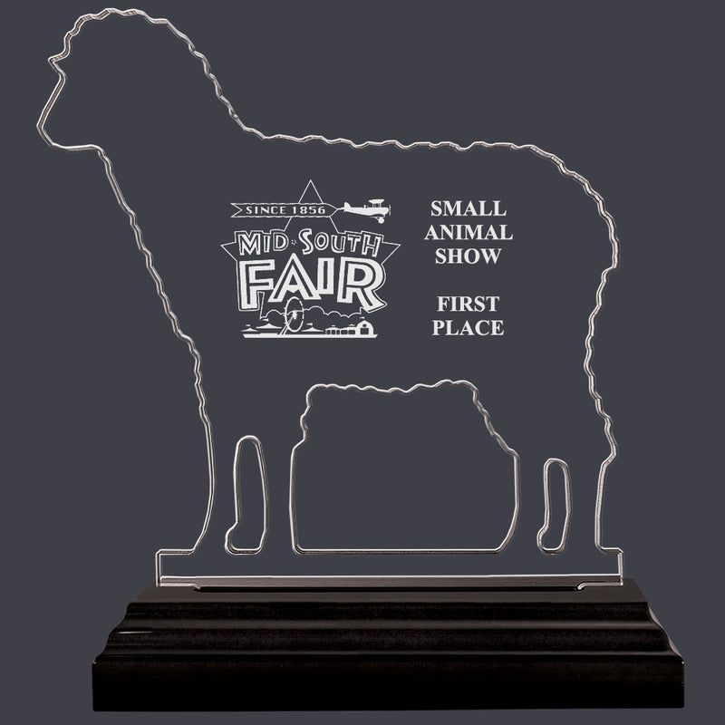 Engraved Sheep Shaped Acrylic Award Trophy w/ Black Base