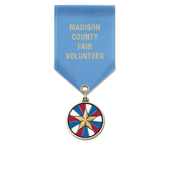1-1/8" CXC Color Fill Award Medal With Satin Drape Ribbon