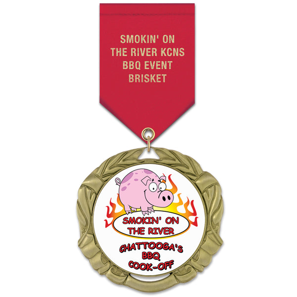 2-3/4" Custom XBX Award Medal With Satin Drape Ribbon