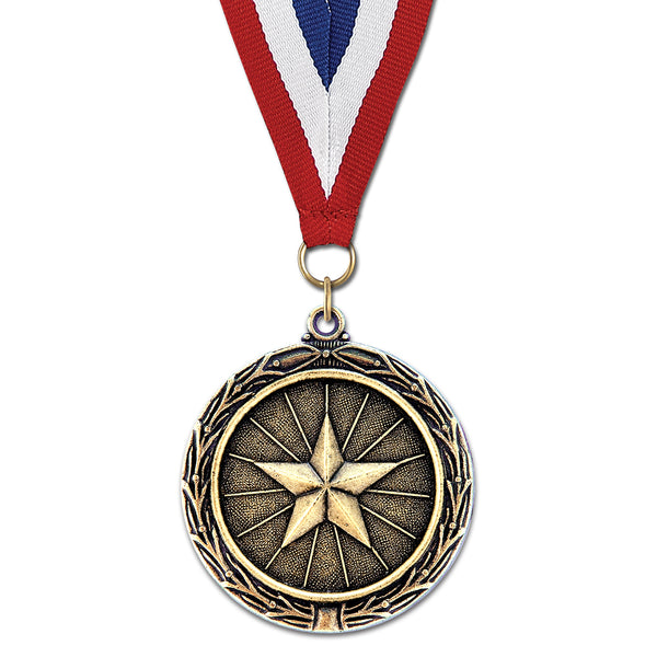 2-1/4" Stock LX Award Medal With Red/White/Blue or Year Grosgrain Neck Ribbon