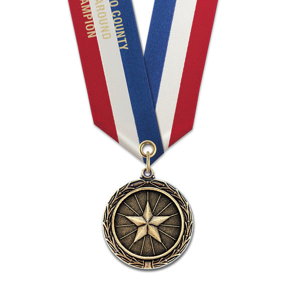 2-1/4" Custom LX Award Medal With Specialty Satin Neck Ribbon