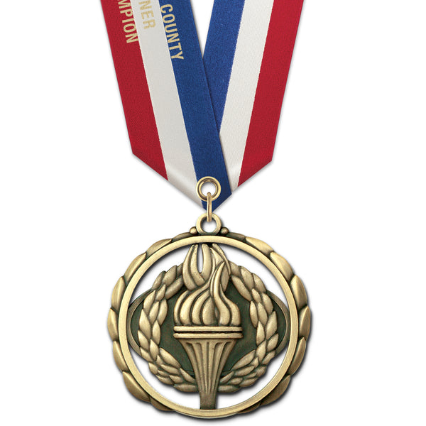 2-3/8" Custom ES Award Medal w/ Specialty Satin Neck Ribbon