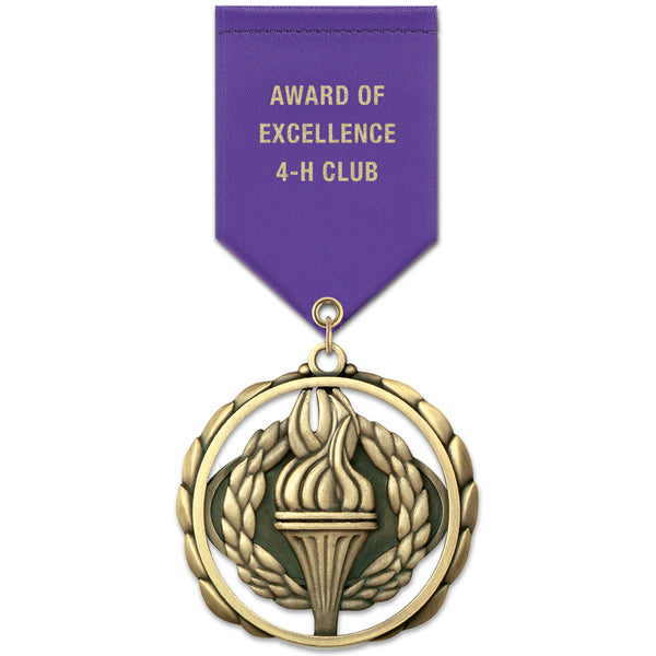 2-3/8" Custom ES Award Medal w/ Satin Drape Ribbon