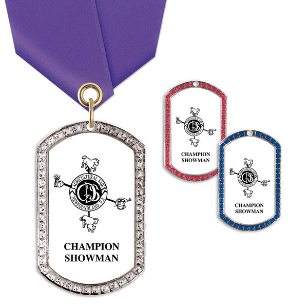 1-3/8" x 2-1/4" Custom GGM Tag Medal With Satin Neck Ribbon