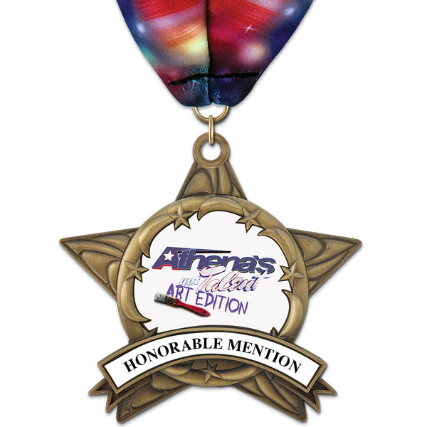 3-3/8" Custom AS14 All Star Award Medal With Millennium Neck Ribbon