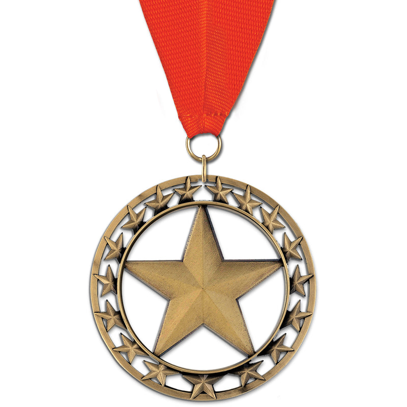 2-3/4" Stock Rising Star Award Medal With Grosgrain Neck Ribbon