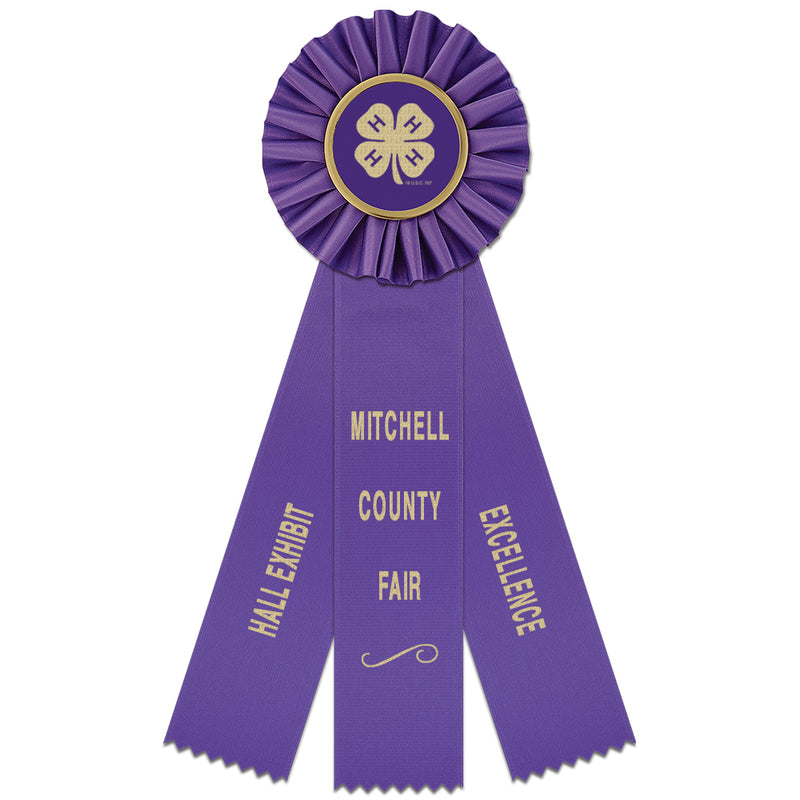 Ideal 3 Rosette Award Ribbon With 3 Streamer Printing, 4" Top