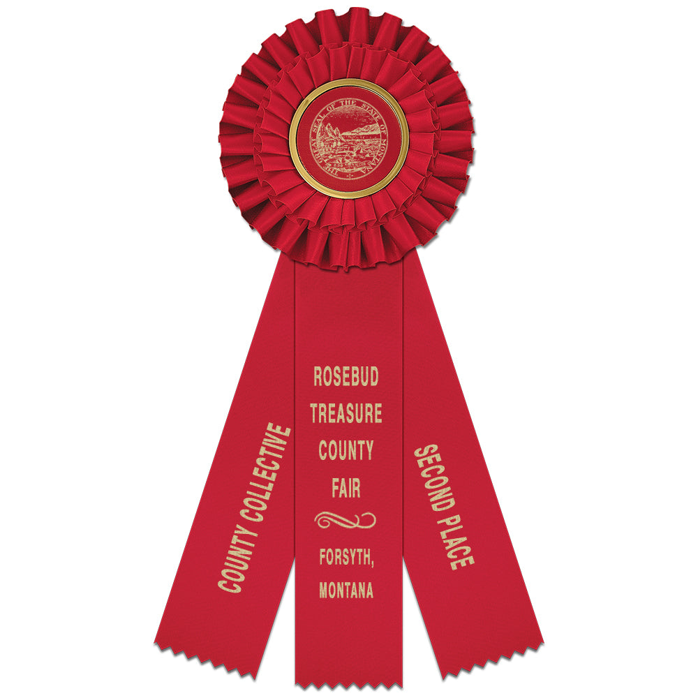 Luxury 3 Rosette Award Ribbon With 3 Streamer Printing, 4-1/2