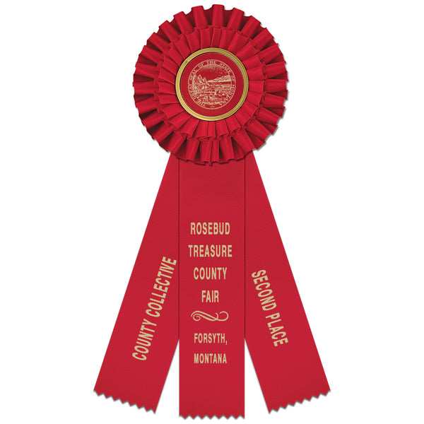 Luxury 3 Rosette Award Ribbon With 3 Streamer Printing, 4-1/2" Top