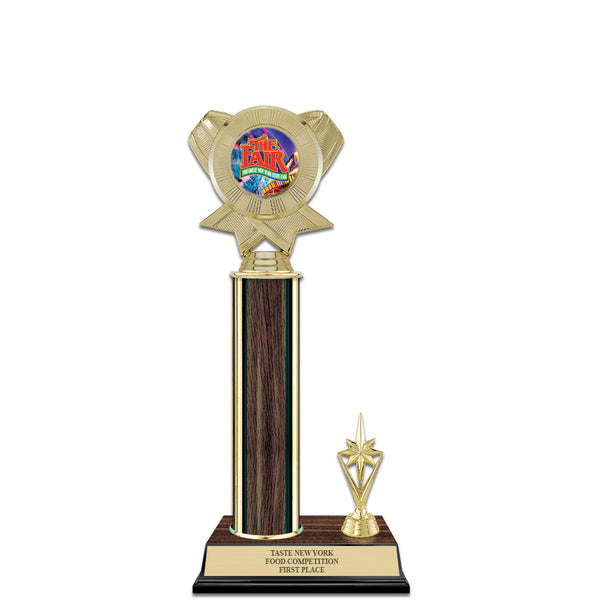 12" Custom Walnut Finished Award Trophy With Trim & Insert Top