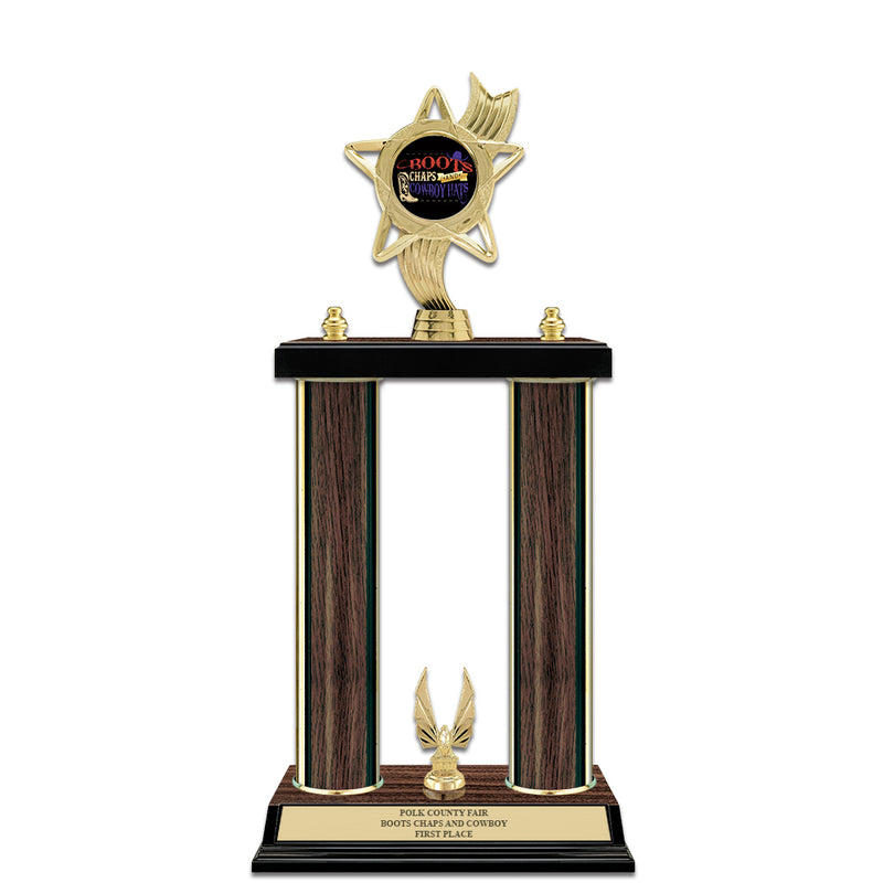 15" Custom Walnut Finished Award Trophy With Trim & Insert Top