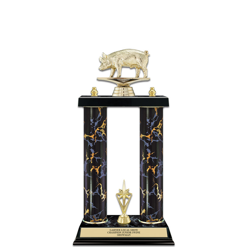 15" Black Faux Marble Award Trophy With Trim