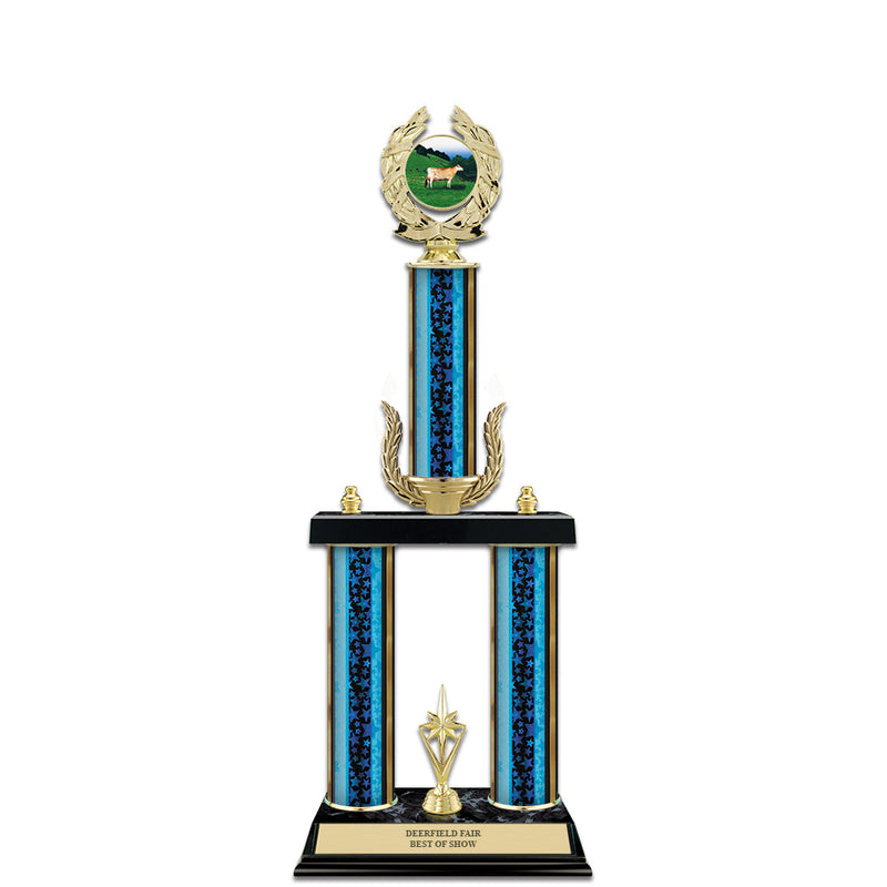 20" Custom 3 Column Award Trophy With Wreath & Insert Top
