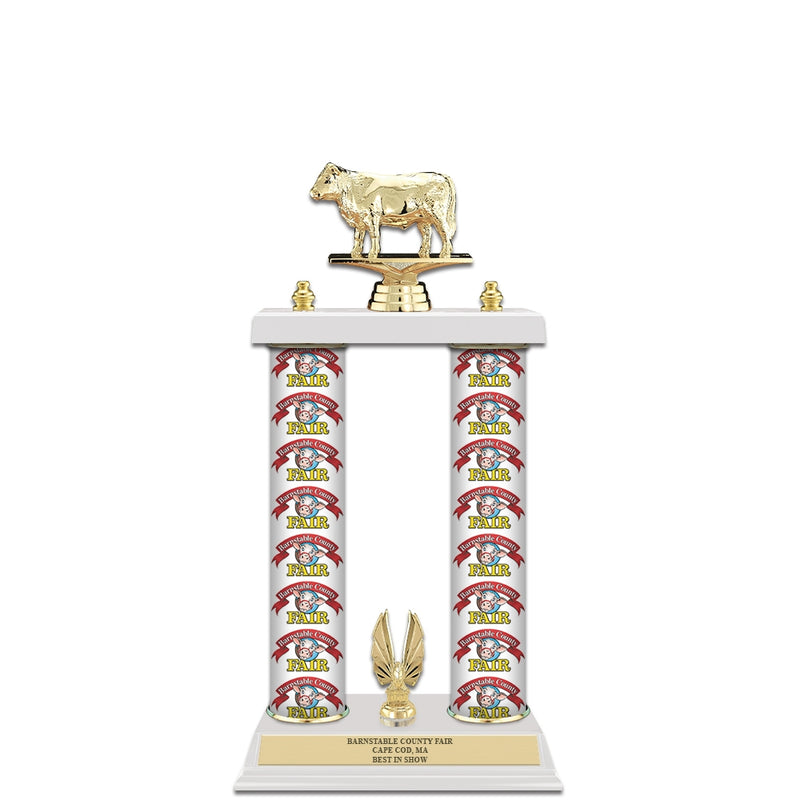 15" Custom 2 Column Trophy with Trim and White Marble Base