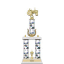 20" Custom 3 Column Trophy with Trim and White Marble Base