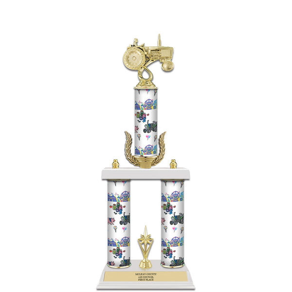 20" Custom 3 Column Trophy with Trim and White Marble Base
