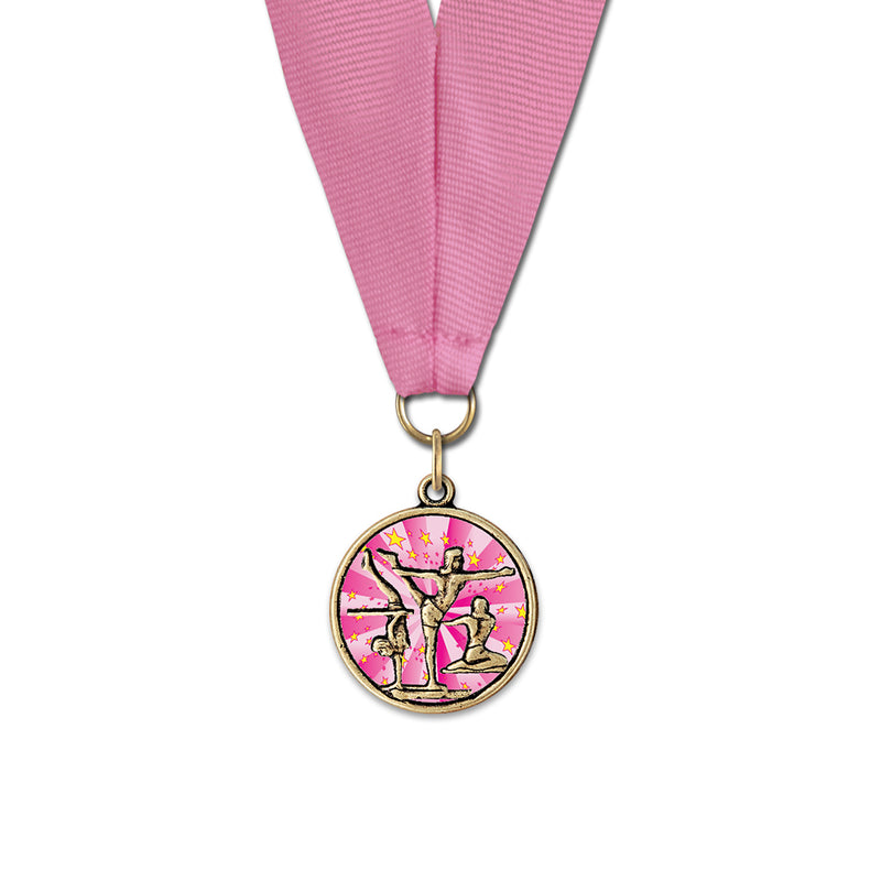 1-1/8" Stock CXC Color Fill Award Medal With Grosgrain Neck Ribbon