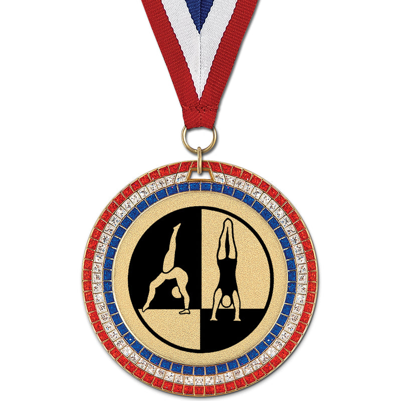 2-3/4" Stock GGM Award Medal With Red/White/Blue or Year Grosgrain Neck Ribbon