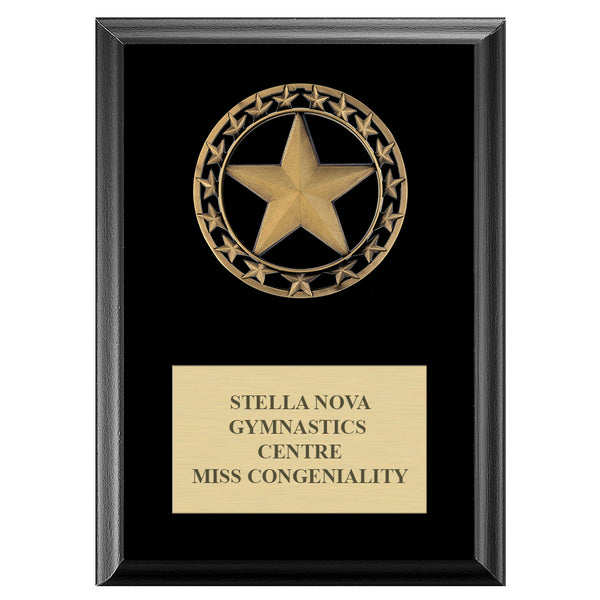 5" x 7" Custom Rising Star Medal Award Plaque - Black Finish