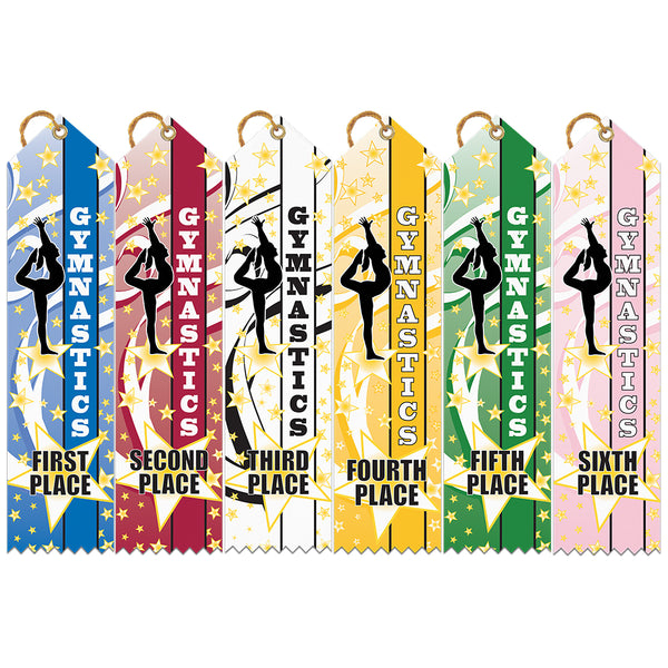 2" X 8" Stock Multicolor Point Top Gym Star Award Ribbon
